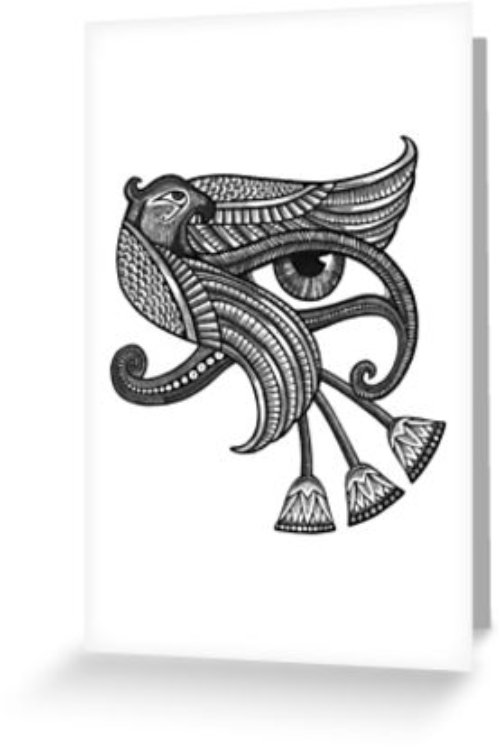 Grey Ink Flying Bird And Horus Eye Tattoo Design